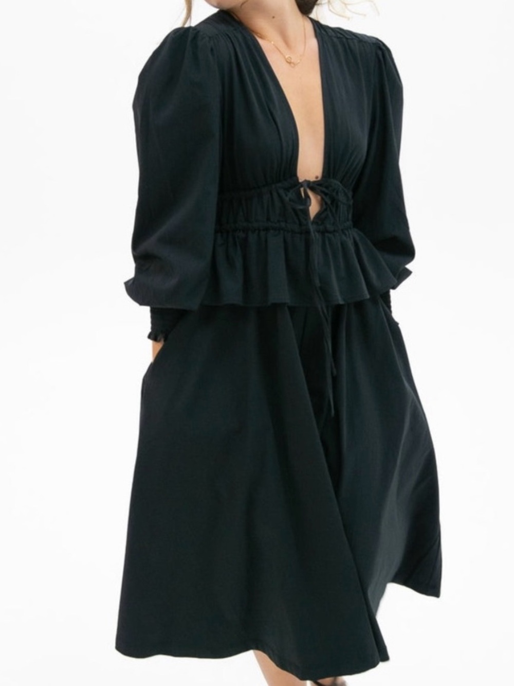 MSRP $118 WeWoreWhat Peplum Black Midi Dress Medium